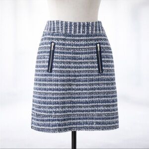 LOFT Petite Tweed Skirt Blue White Gold Zip Pockets Size 4P